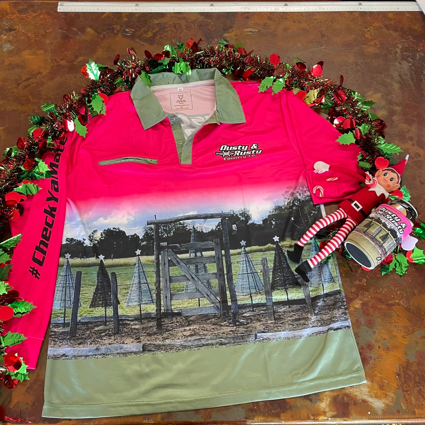 Barbed Wire Tree Fishing Shirt - Pink - Adults