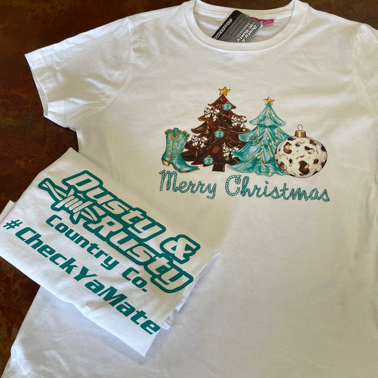 Ladies Turquoise Christmas Tee