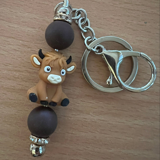 Beaded Keyring - Brown Highland