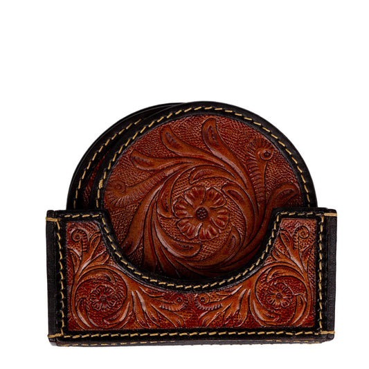 Coaster Set - Floral Tooled Leather
