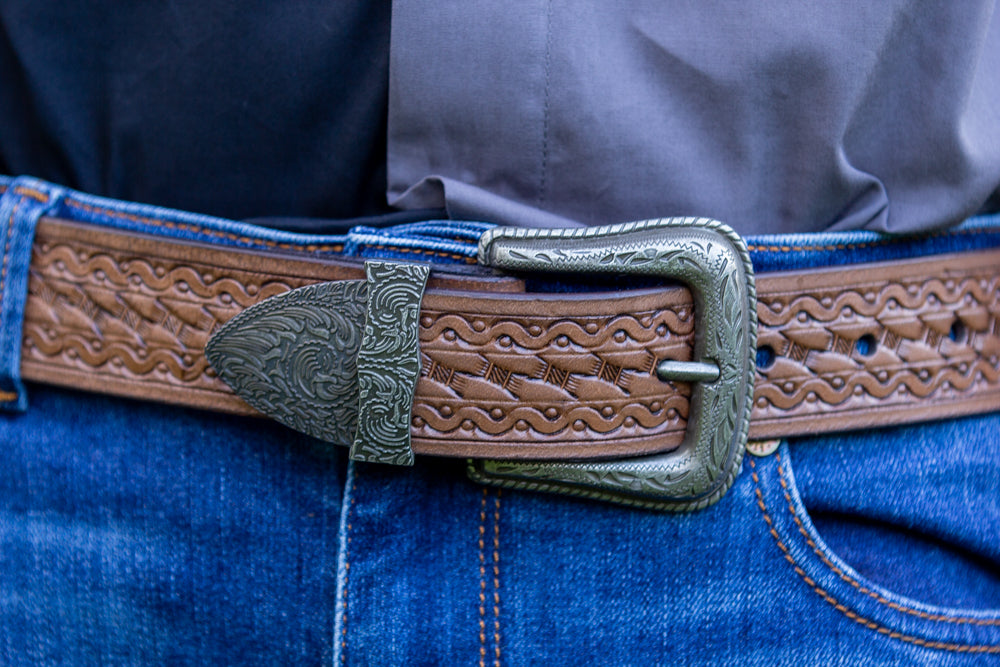 Belt - Leather - Brown - Lace Design