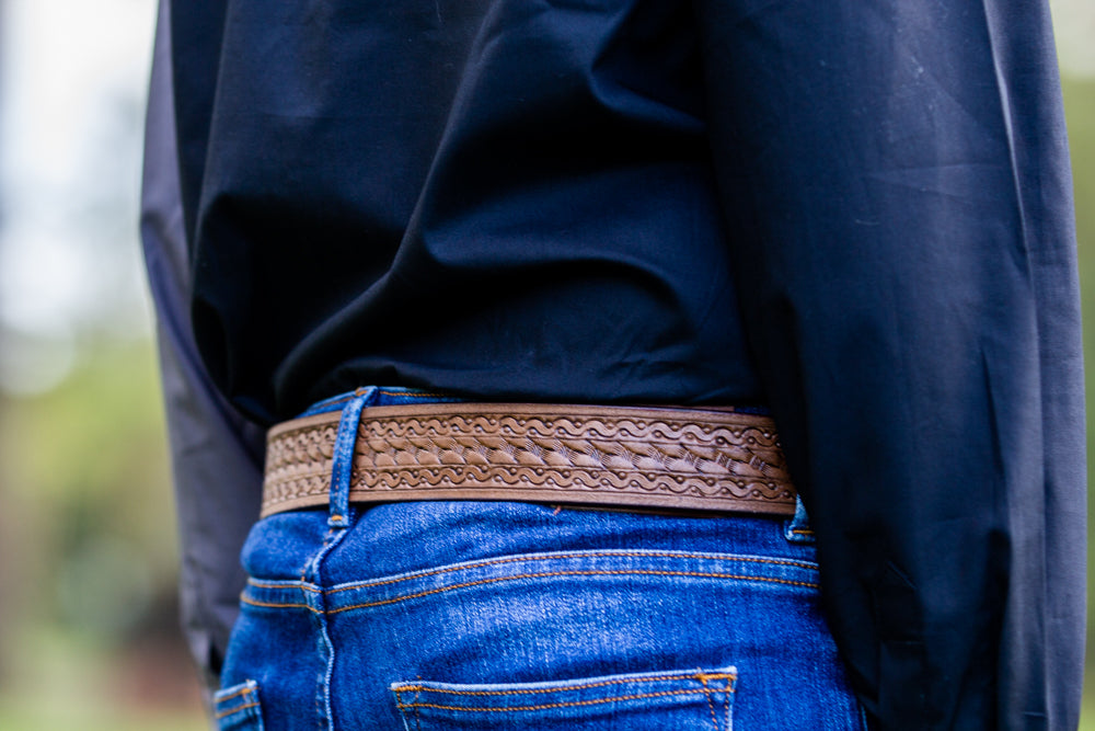 Belt - Leather - Brown - Lace Design