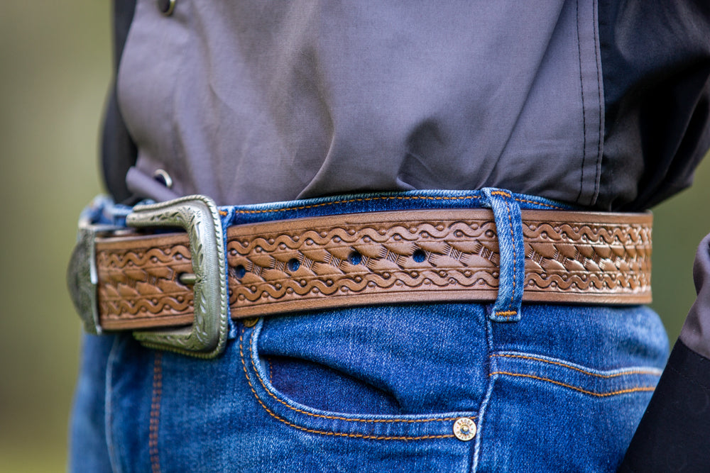 Belt - Leather - Brown - Lace Design