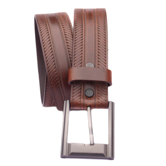 Belt - Western - Leather - Brown - Lace Embossed Design
