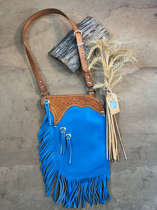 Handmade Leather Chap Bag - Blue