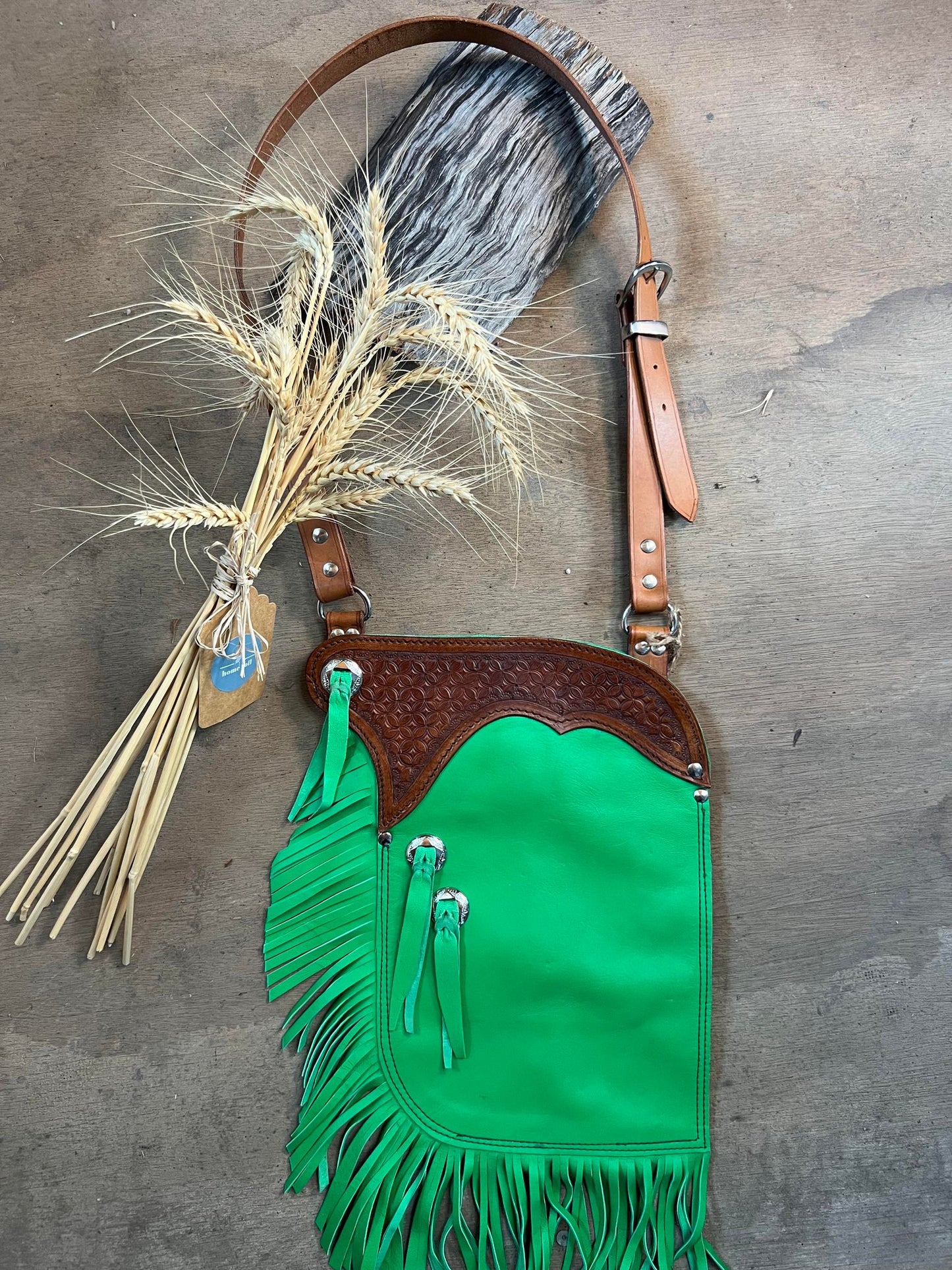 Handmade Leather Chap Bag - Green