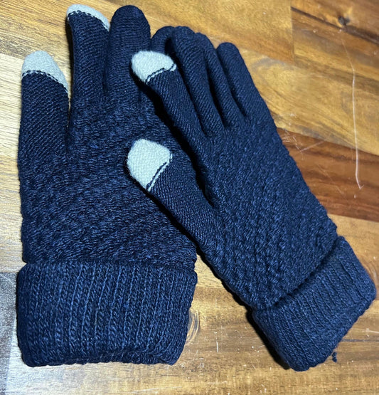 Navy & Grey Knit Gloves