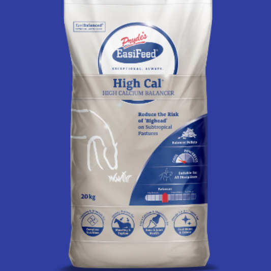EasiFeed High Cal High Calcium Balancer package on a blue background