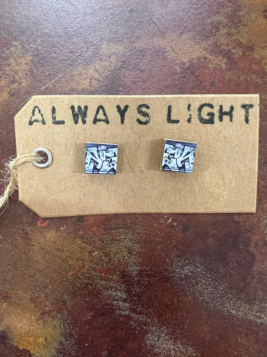 Purple Graffiti Stud Earrings