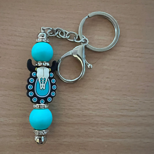Beaded Keyring - Turquoise Skull