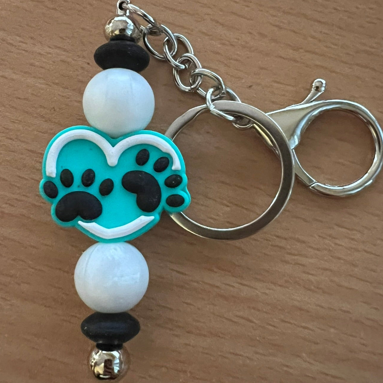 Beaded Keyring - Turquoise Paws
