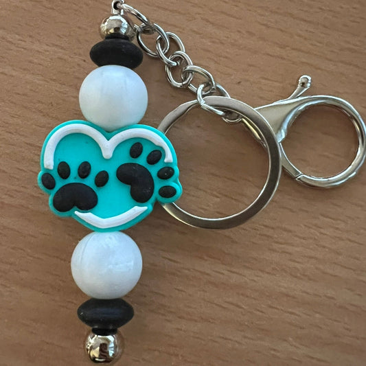 Beaded Keyring - Turquoise Paws