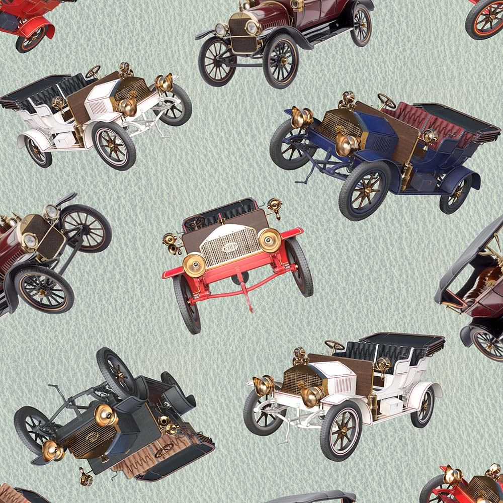 Vintage Cars Mint Timeless Travels - Fat Quarter