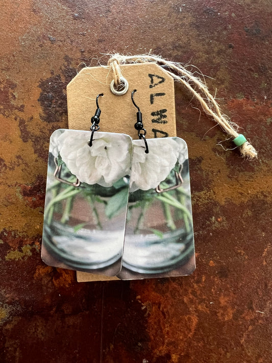 White Rose in Jar Earrings (3x5cm)