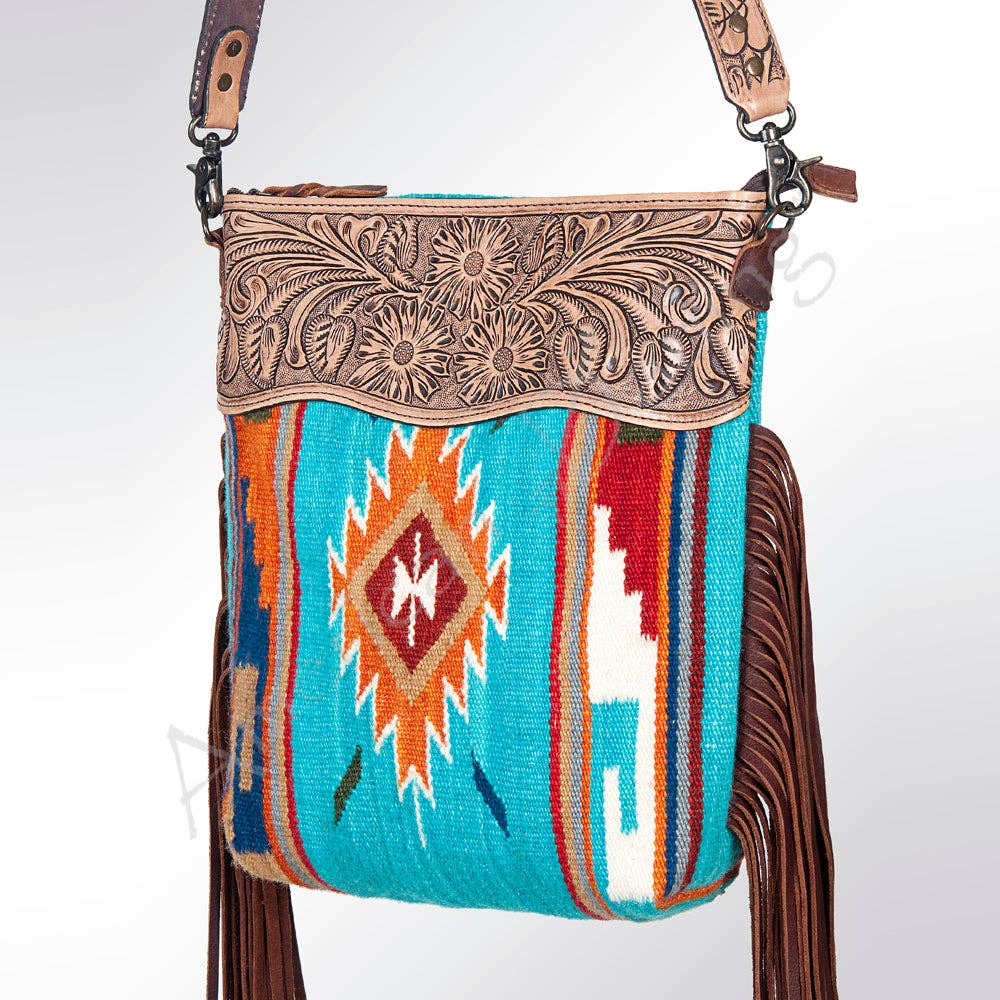 Tooled Leather & Saddle Blanket Crossbody Bag Jolene Western Fringe Purse by American Darling