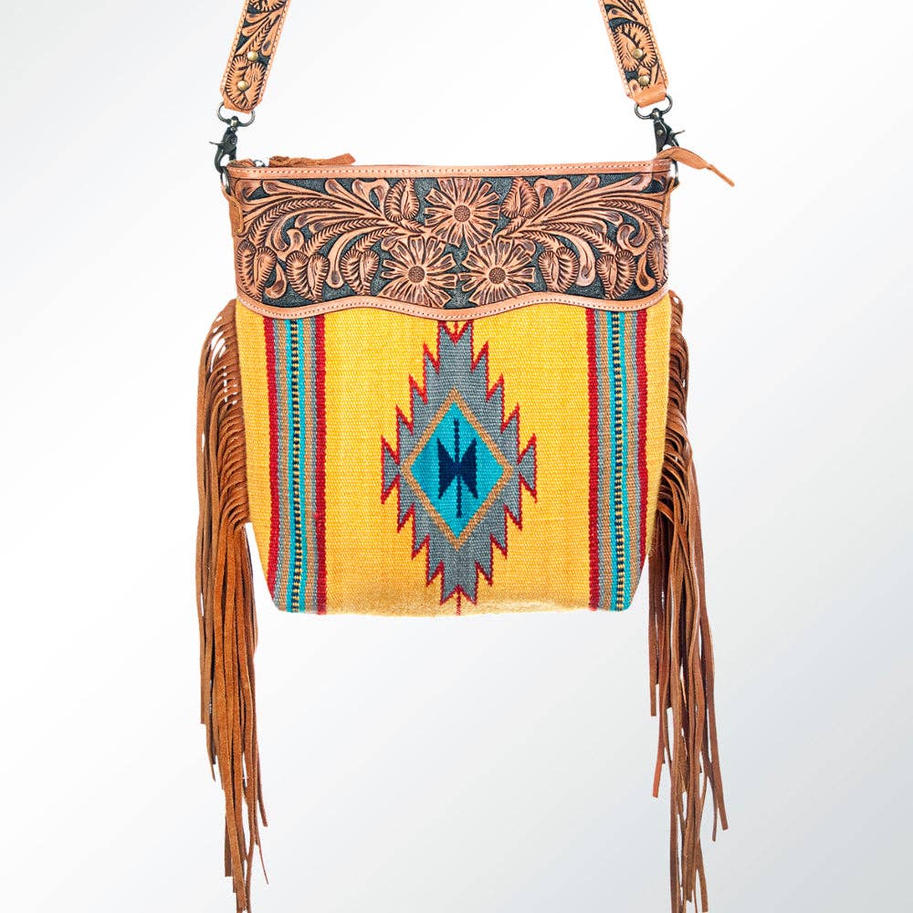 Tooled Leather & Saddle Blanket Crossbody Bag Jolene Western Fringe Purse by American Darling