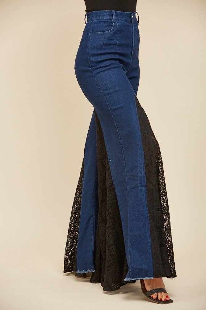 LACE DETAIL WIDE LEG JEANS DENIM RESTOCK