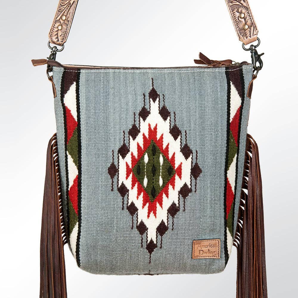Tooled Leather & Saddle Blanket Crossbody Bag Jolene Western Fringe Purse by American Darling