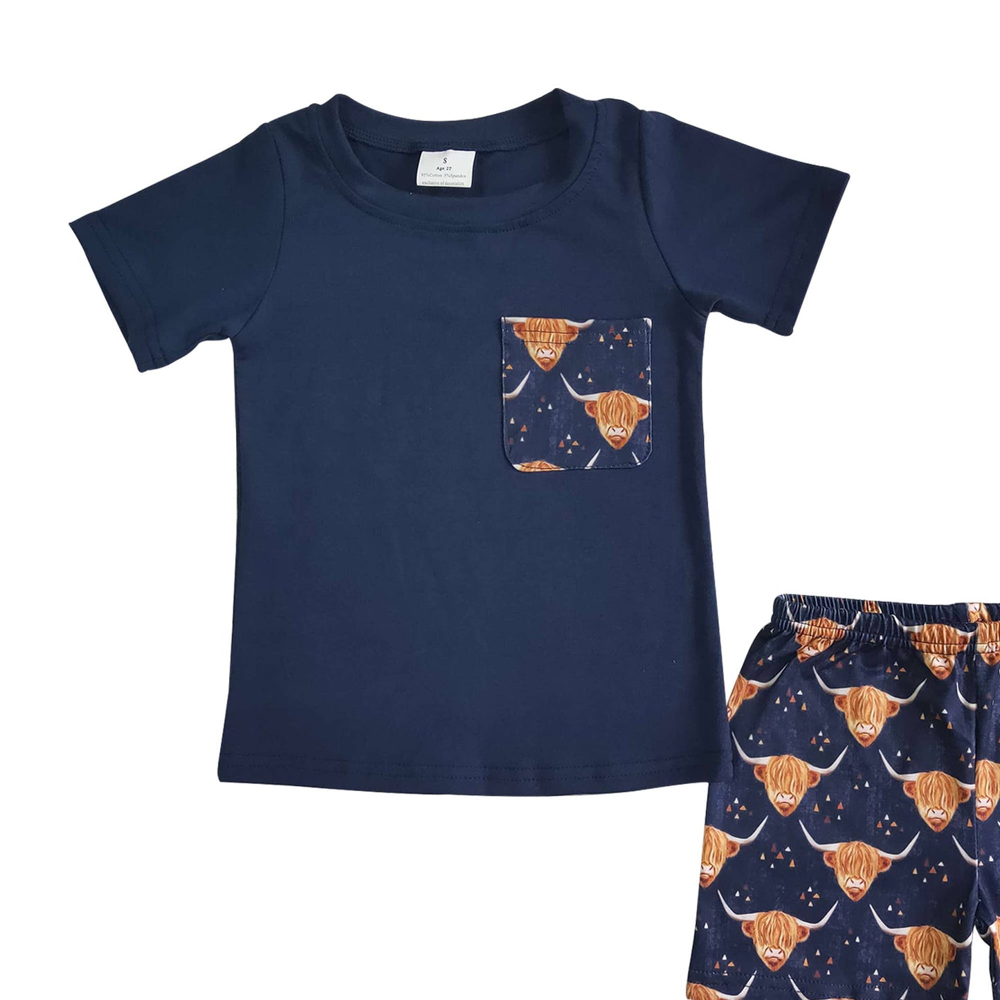Baby boys black top western highland pocket shorts sets