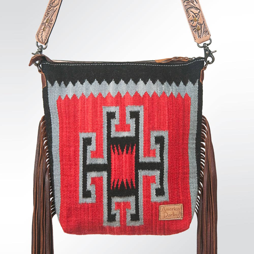 Tooled Leather & Saddle Blanket Crossbody Bag Jolene Western Fringe Purse by American Darling