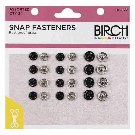 Press Studs Nickel & Black - Assorted Sizes PK 24