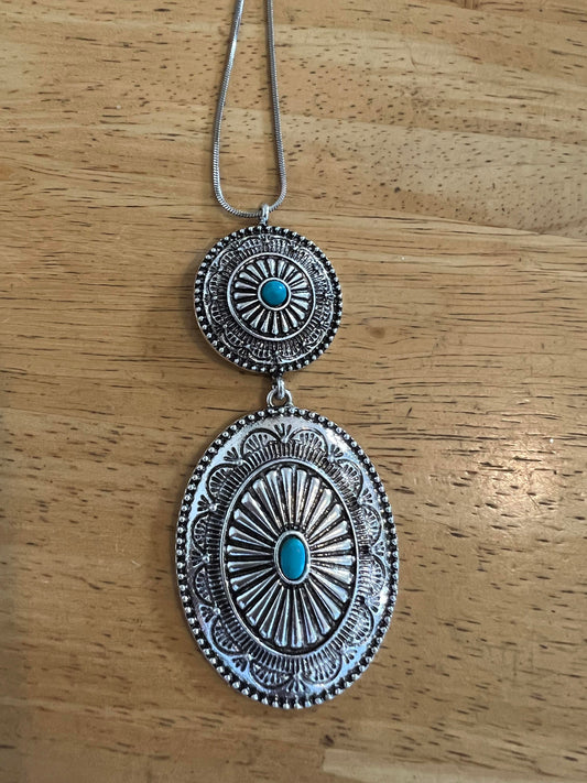 Concho Necklace - Silver & Turquoise - 039