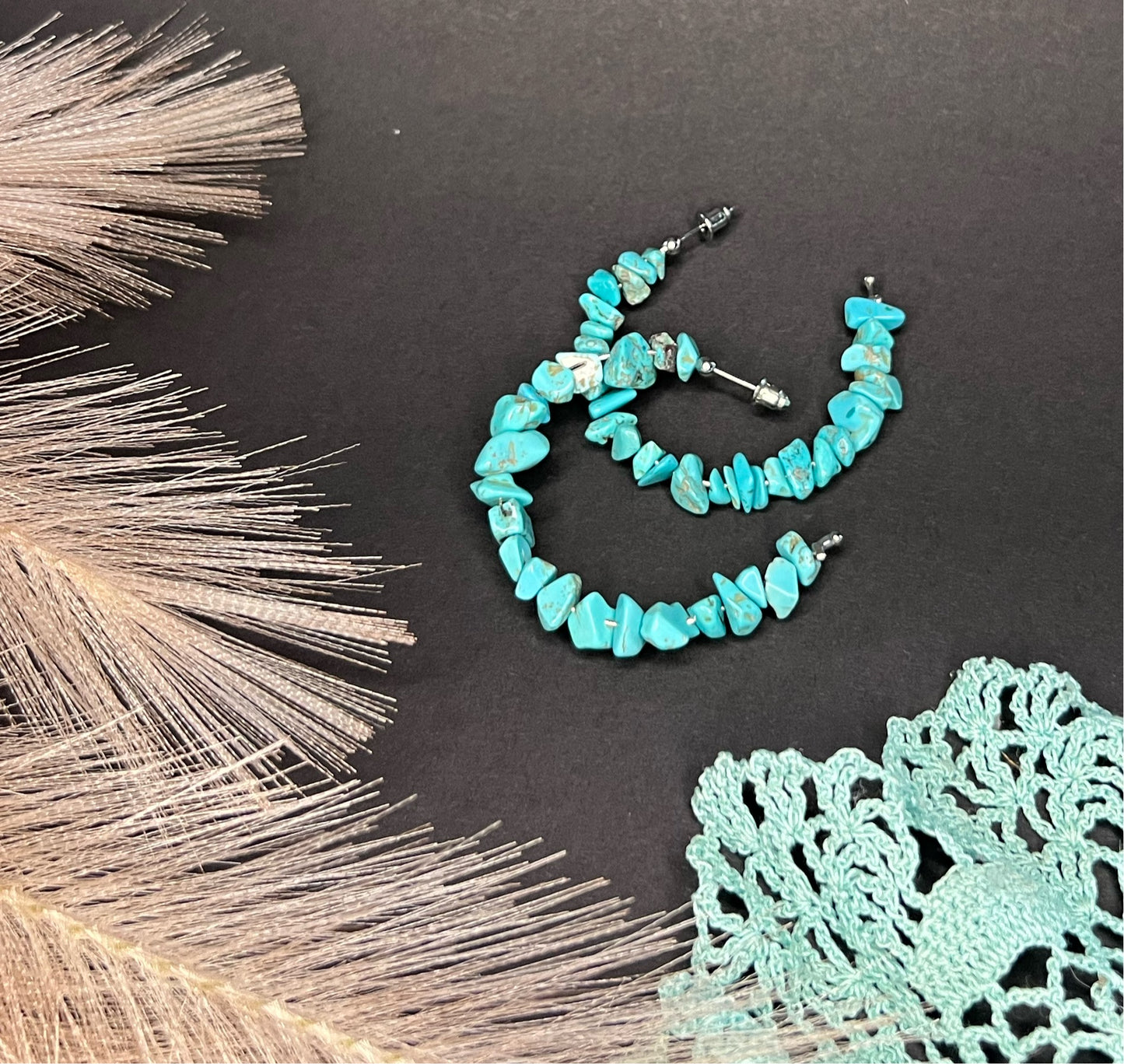 Turquoise beaded hoop earrings -025