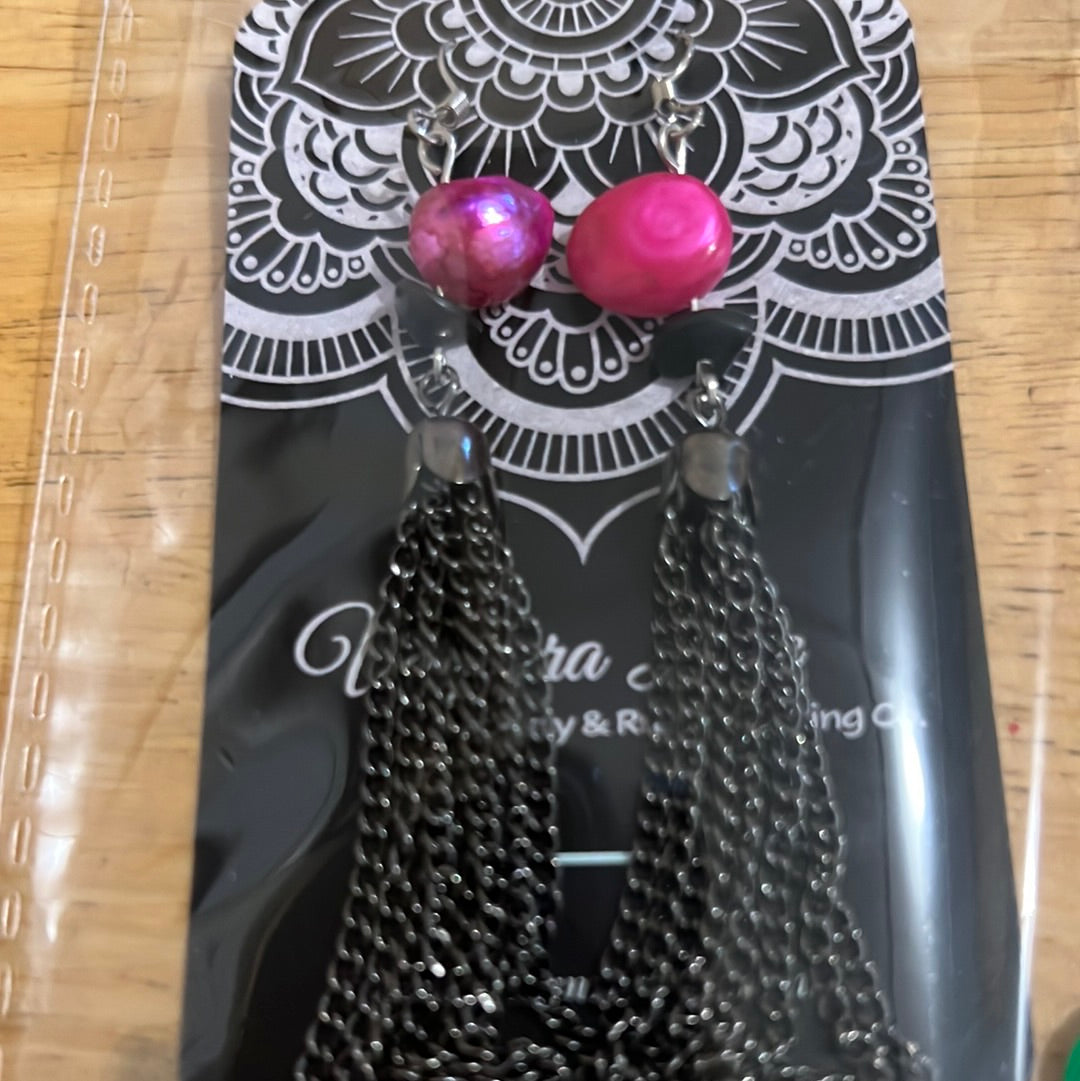 Handmade chain fringe earrings - 057