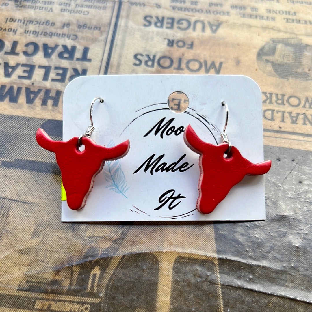 Red cow skull earrings - M019