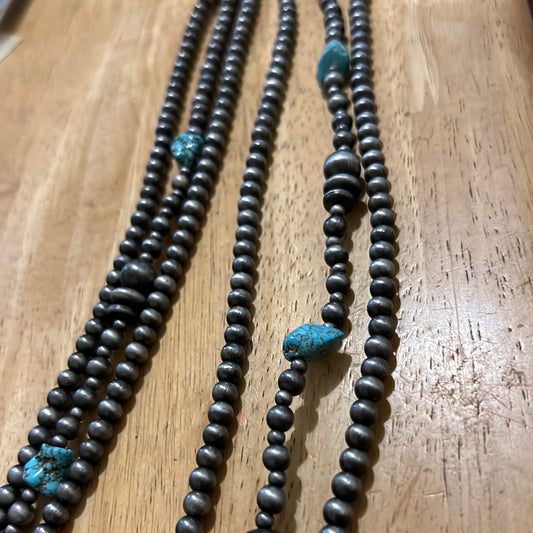 Grey and turquoise bead necklace - 061